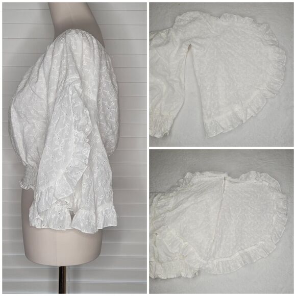 Cottagecore Countrycore Boho Fairy Hippie Flutter Sleeve Eyelet Ethereal Smocked - Picture 5 of 8